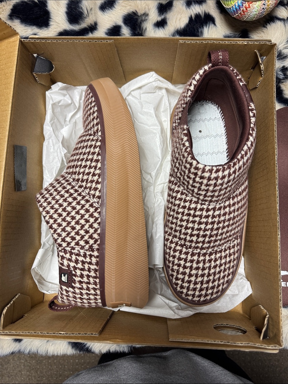 Sorel Houndstooth Brownish-Red mini puffy boots